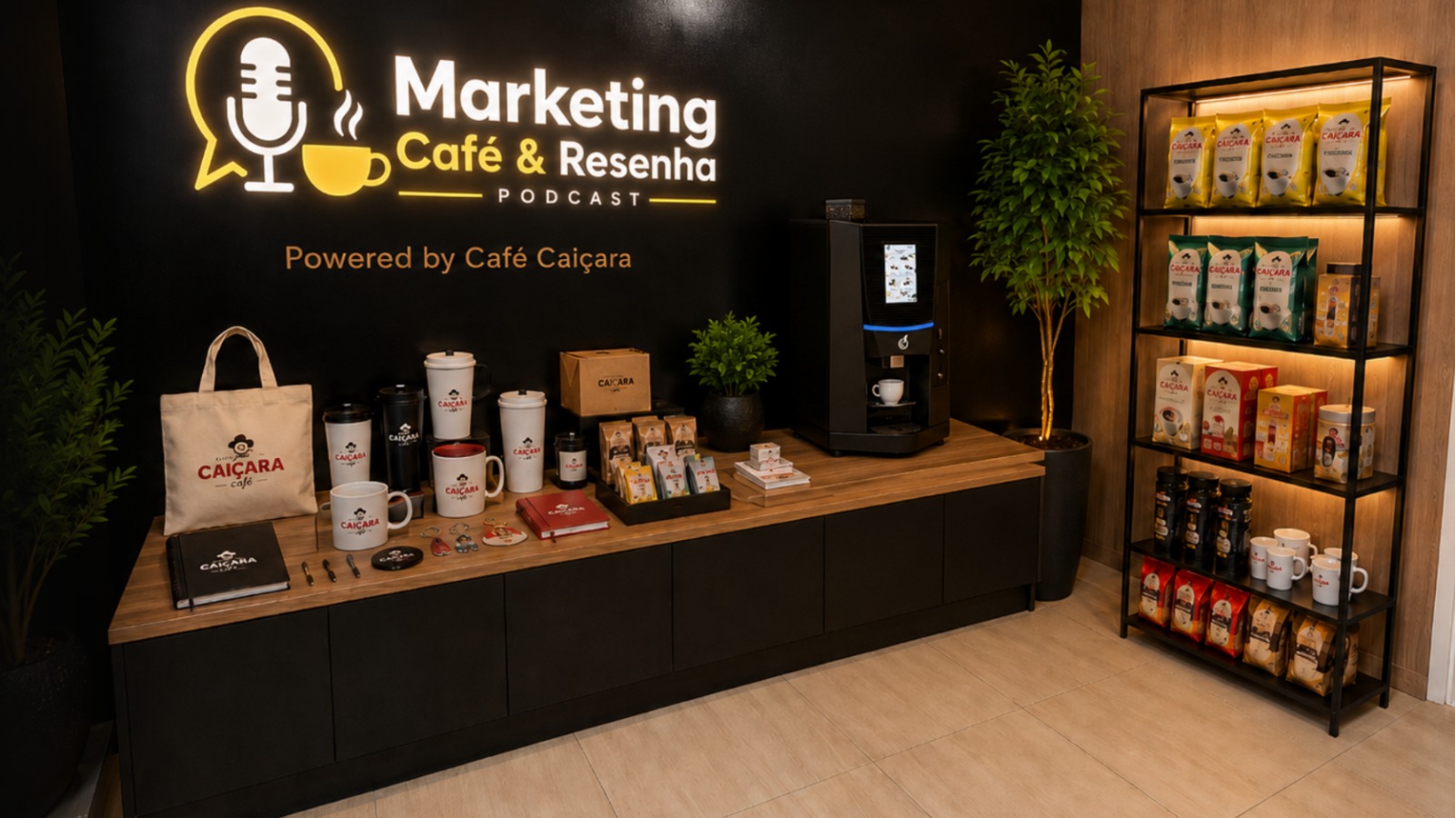Área do parceiro Café Caiçara integrada à estrutura do estúdio